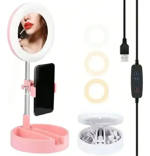 Espejo De Maquillaje Portátil Con Luz Led De Alta Definición