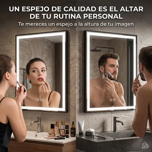 Espejo Rectangular Baño 60×80 Led Desempañante Tactil