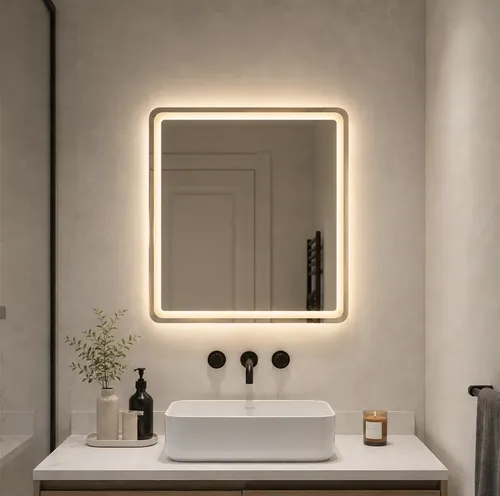 Espejo Cuadrado 60cm Luz Led Y Desempañador Alta Calidad