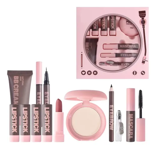Kit De Maquillaje Completo 9 Piezas, Crema Bb, Cejas, Lápiz