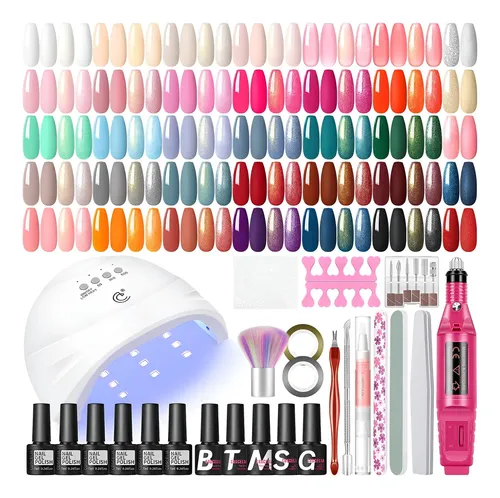 Kit Gel Uñas 35 Colores Uv Profesional Con Base Y Top Coat