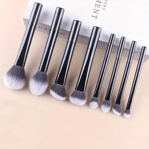 Set De 8 Brochas De Maquillaje Profesional, Con Brocha Rubor