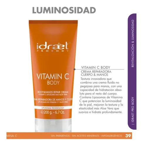 Crema Reparadora Cuerpo Vitamin C Idraet Aloe Hidrata 200g
