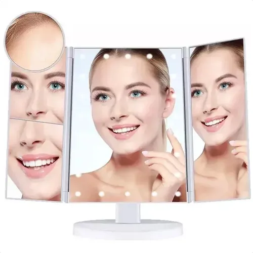 Espejo Led Maquillaje Plegable Luz Triptico Pie Tactil Usb