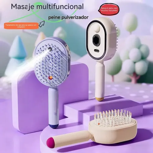 Cepillo Eléctrico Vapor Masaje Antifrizz Cabello Crema