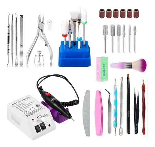 Kit manicura pedicura Gadnic Acero Inoxidable torno T20K 20000 RPM 12 W 220 V brocas ceramica 7 piezas