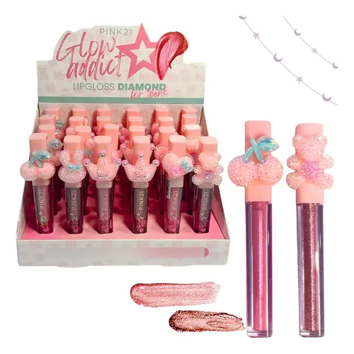 Labial Lip Gloss Diamond Con Glitter Hidratante De Pink 21