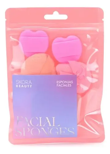 Set Esponjas Faciales X5 Skora Maquillaje Rosto Polvo Base Rosa Claro Mini