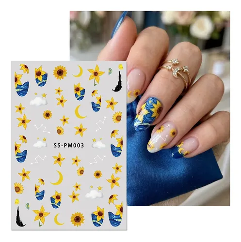 Prima Calcomanías For Uñas 3 Hojas Flores Retro Y Luna 3pcs