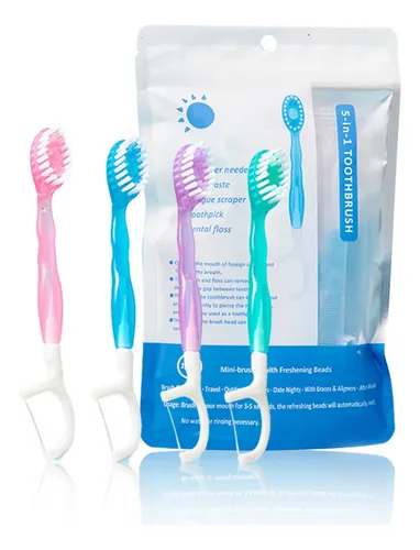 Mini Cepillo De Dientes Desechable Versátil Con Hilo Dental