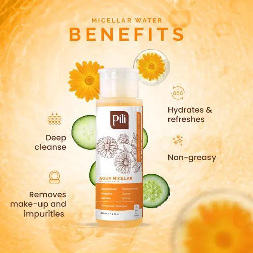 Agua Micelar Natural Pili Con Caléndula, 7.4 Onzas Líquidas
