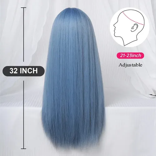 Pelucas Sintéticas Largas Y Rectas For Mujer, Azul Claromuc