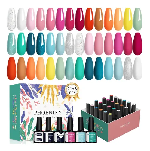 Set Esmaltes Gel Phoenixy 24 Piezas 21 Colores