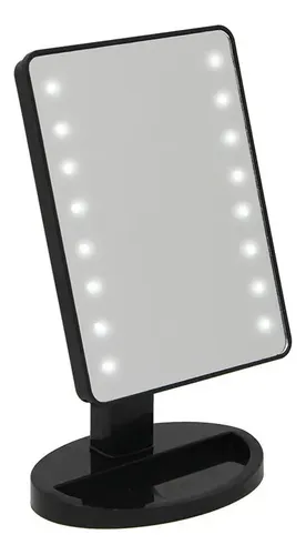 Espejo De Maquillaje Con Luz Led A Pila Negro 14x18cm Vgo