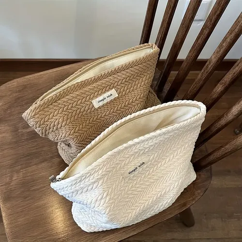 Cosmetiquera Bolsa Organizadora De Tela Tejida Marrón