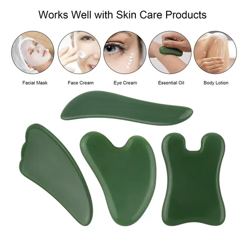 Juego De 4 Herramientas Jade Gua Sha: Raspado Facial Y Corpo