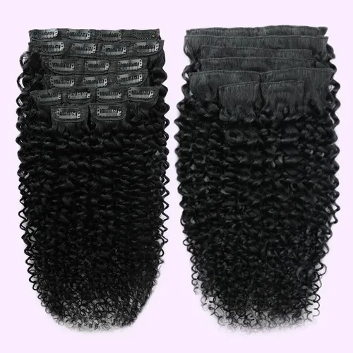 Extensiones 35cm Rizo 3c 4a Clips Cabello Real