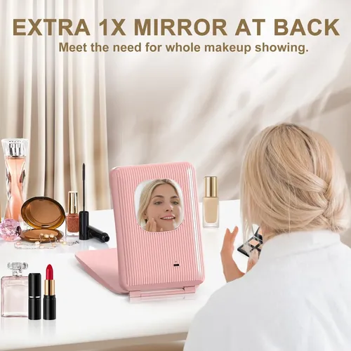 Espejo De Maquillaje Mocado 10x Con Luz Led Rosa
