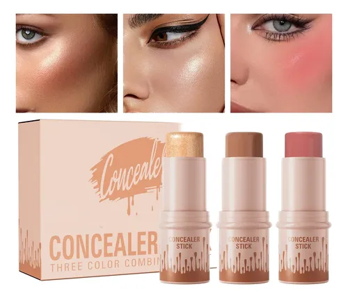 Set De Maquillaje Multifuncional De 3 Piezas: Brillantador Y