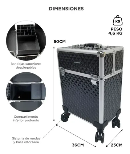Valija Maletín Maquillaje Gadnic Porta Cosméticos 4 Bandejas Negro