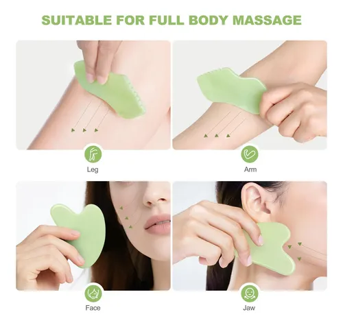 Set 2 Gua Sha Airogym Jade Masajeador Facial Corporal Verde