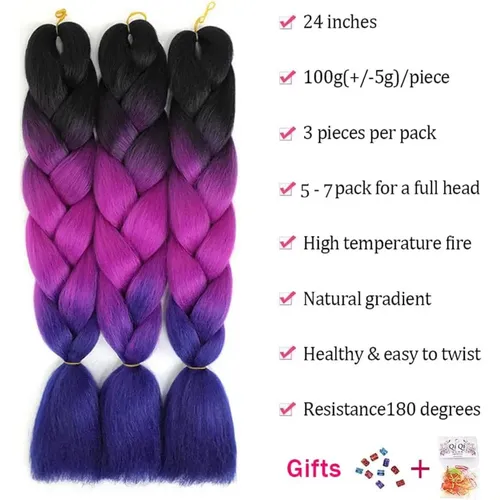 3 Paquetes De Cabello Sintético Para Trenzar 24 Pulgadas