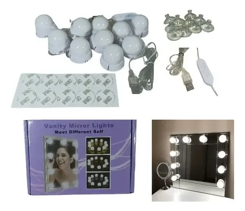 Kit 10 Focos Led Luz Usb Maquillaje Hollywood Espejo Camarin