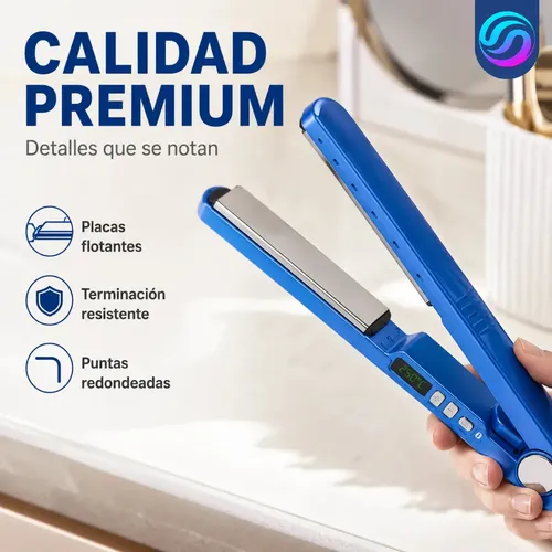 Plancha Pelo Digital Nano Titanium Hasta 250°C Color Azul Profesional Alisadora Planchita Cabello Liso Brillo Antifrizz Temperatura Regulable Cerámica Iónica Rápida Salón Hogar Viaje Premium Enarium