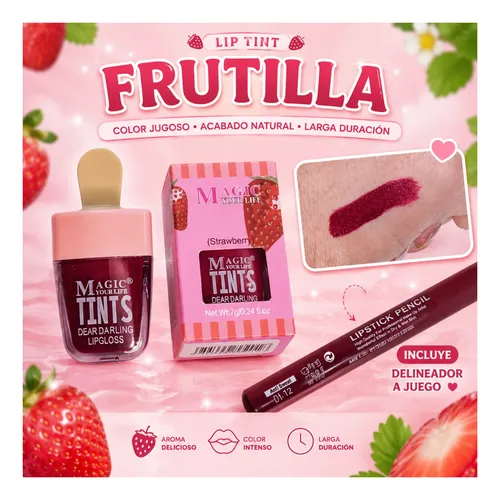 Set Labial Tinta Helado Delineador Crema Manos Bolsa Regalo