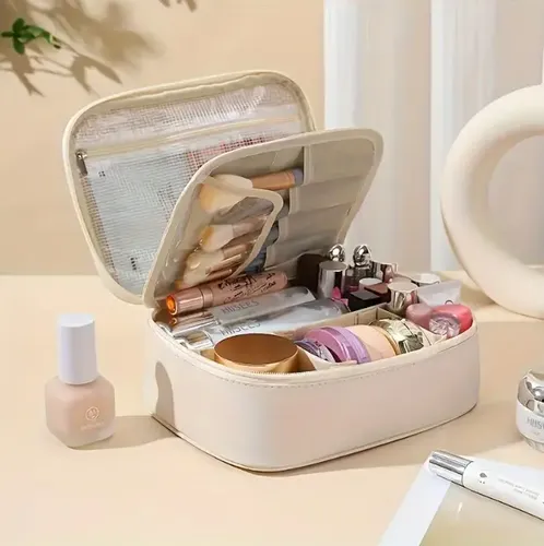 Bolsa Cosmética Impermeable Organizador Viaje Cuero Portátil