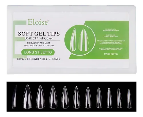 Tips Eloise Uñas Postizas Soft Gel Decoracion Press On 480u Color Stiletto Largo