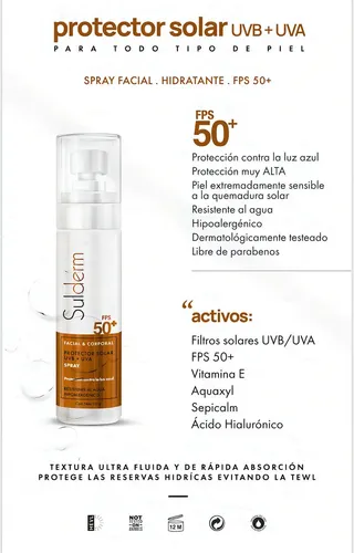 Protector Solar Sulderm Spray Facial Y Corporal Fps 50