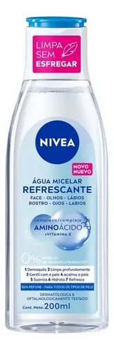 NIVEA Agua Micelar Solución de Limpieza 7 en 1 Refrescante 200ml, Desmaquilla, Limpia Profundamente, Purifica, Hidrata, Cuidado Facial
