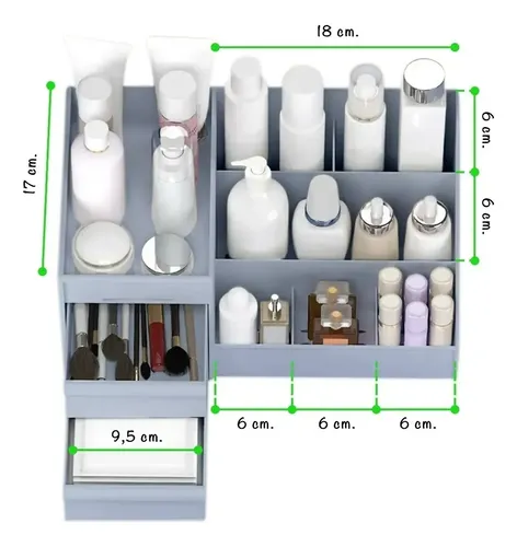 Organizador Maquillaje Cremas Escritorio Oficina Con Cajones Color Celeste