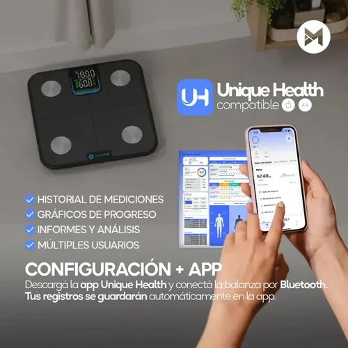 Balanza Baño Digital Personal Inteligente Masa Muscular 4 Electrodos Análisis Corporal Biompedancia App Bluetooth 180kg