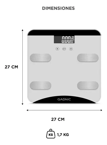 Balanza Digital Gadnic G13 Pantalla LCD Medidor Integral Análisis Grasa Agua Masa hasta 180 kg Alarmas Recordatorios