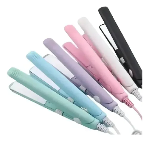Planchita Pelo Flequillo Mini Plancha De Viaje Estuche Rosa Color Celeste