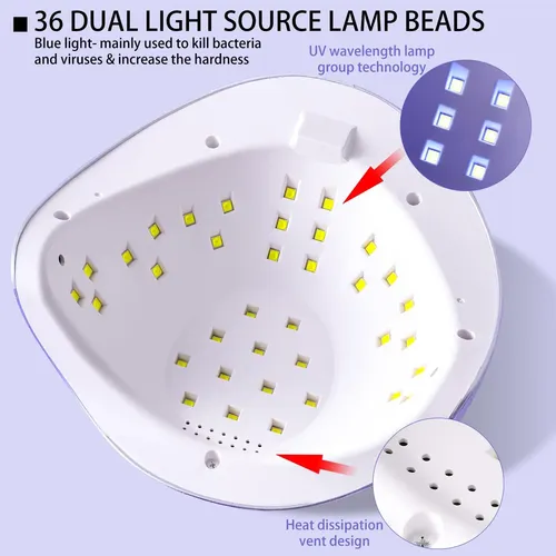 Lámpara Uv Led Profesional Perla Violeta Con Sensor Y 4 Tie
