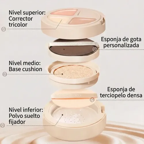 Base Maquillaje Polvo Facial 3en1 Retoque Cushion Mate