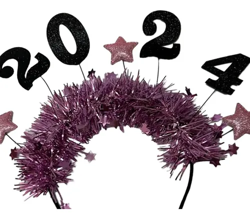 Diadema 2024 Feliz Año Nuevo Estrella Glitter Rosa Roja