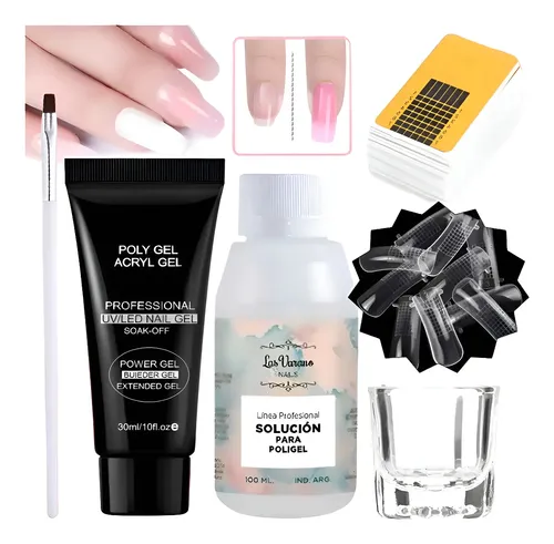 Kit Polygel Solucion Pincel Moldes Dappen Esculpidas Uñas