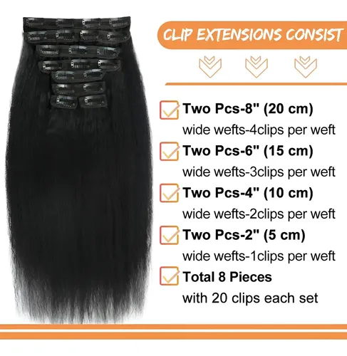 Extensiones Cabello 35cm 120g Negro Liso Natural