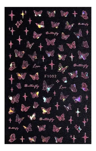 Stickers Autoadhesivos Para Uñas Mariposas Nail Art C/brillo