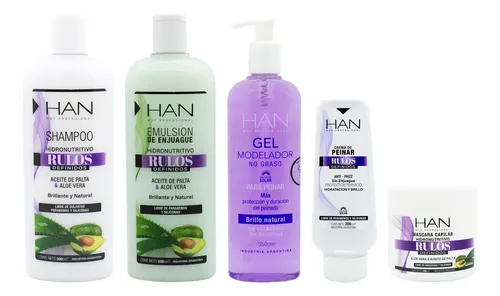 Han Kit Rulos Shampoo Emulsion Mascara Crema Peinar Gel 6c Sh Acond Gel – Crema Peinar 200ml – Mascara 200ml