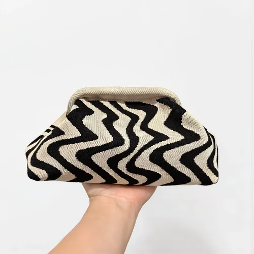 Bolsa De Maquillaje Tejida Gran Espacio Estampado Ondulado V
