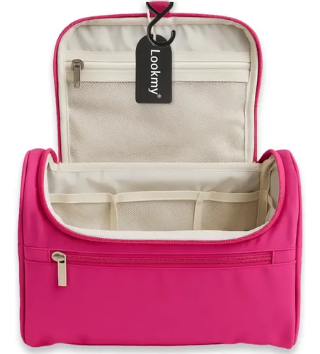 Porta Cosmeticos De Viaje Rosa Lookmy | Bolso Neceser Con Percha De Colgar | Organizador De Maquillaje Y Cosméticos |