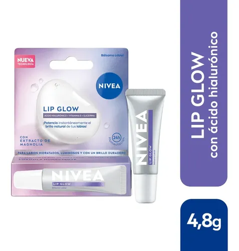 Nivea Bálsamo Labial Lip Glow Con Ácido Hialurónico 10ml Todo Tipo De Piel Día/noche