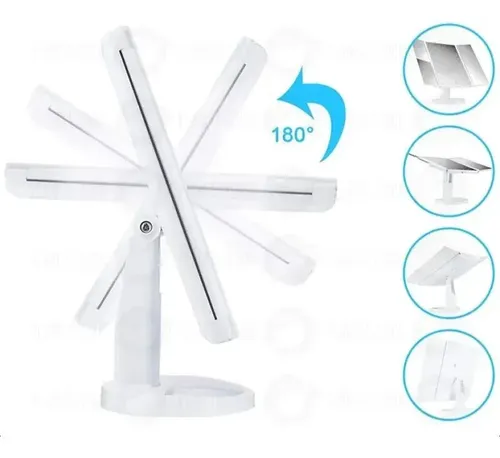Espejo De Maquillaje Tríptico Daza Dzmirmulti Con Luz Led Y Aumento 1x/2x/3x/10x Base Reforzada Usb/pilas Ideal Maquillaje Profesional Rutinas Belleza Tocador Dormitorio – Color Blanco