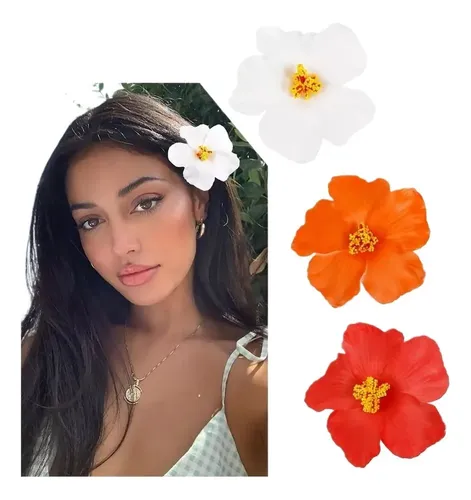 O 3 Pinzas Para El Pelo De Flores Hawaianas Para Mujer