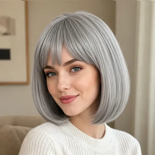 Peluca Bob Genérica Con Flequillo 30 Cm Gris M Grey M